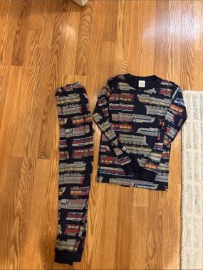 Hanna Andersson Kids Navy Train Print Pajama Set